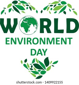 World environment day green banner with globe and heart