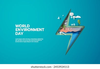 World Environment Day, green city save planet of people and living things and energy concept, paper illustration and 3d paper.