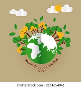 World environment day with green eco earth.Vector illustration in paper cut style