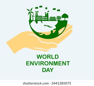 world environment day and the green world of environmentally friendly cities Help save the world concept The concept of protecting the world's environment Vector illustration