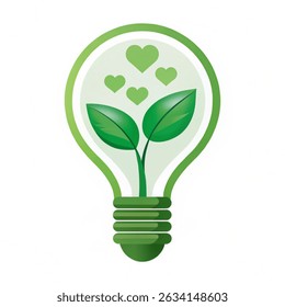 World environment day Green leafs and hearts in light bulb shape , eco concept , thinking symbol 
Vector illustration isolated on white background. 