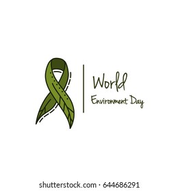 World environment day green ribbon as a leaf. Vector graphic green ribbon as a leaf on a white background.