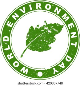 World environment day green rubber stamp with leaves.
