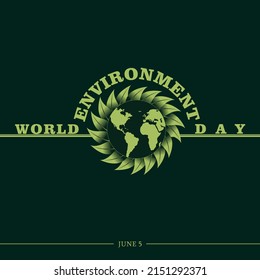 Día Mundial Del Medio Ambiente, Diseño De Vectores Verdes, Ilustración De Vectores Y Texto