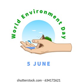 World Environment Day greeting card. Template for your design - vector illustration. The ecosystem of the planet is in our hands
