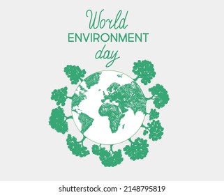 Día mundial del medio ambiente. Ilustraciones dibujadas a mano.