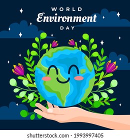 World Environment Day. Hand hold the perfect world. It means preserving the world in its entirety, not doing anything that will damage the world. Can use in media and social media. Vector illustration