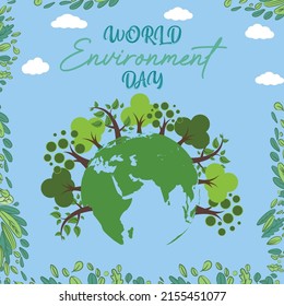 World environment day hand lettering card on blurred background 2022