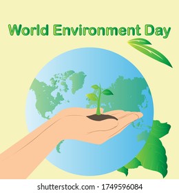 world environment Day In the hands of trees growing seedlings,  vector illustration