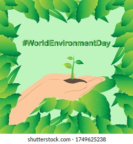 world environment Day In the hands of trees growing seedlings,  vector illustration