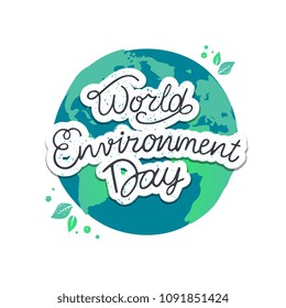 World Environment Day handwritten lettering. World Environment Day typography vector design for greeting cards and poster. Design template celebration. Vector illustration.