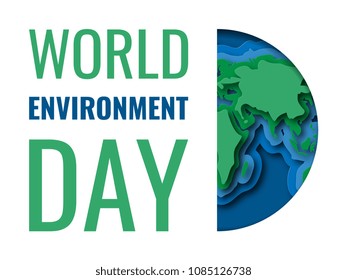 world environment day horizontal banner design layout with text and paper cut colorful symbol of planet. vector illustration for greeting cards, posters, flyers, invitations, brochures