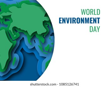 world environment day horizontal banner design layout with text and paper cut colorful symbol of planet. vector illustration for greeting cards, posters, flyers, invitations, brochures