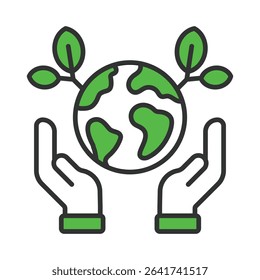 World environment day, icon in line design green. World environment day, earth, nature, ecology on white background vector. For the theme: world environment day editable stroke icon