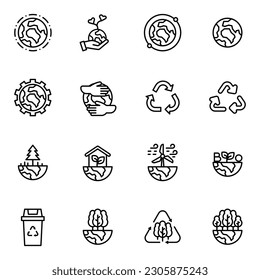 World Environment Day icon set. Nature Renewable Energy Icons. Eco Friendly. Earth Day Ecology Outline Vector Icon Illustration Sign ,Environment , Save Energy, Eco
