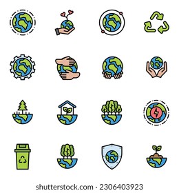 World Environment Day icon set. Nature Renewable Energy Icons. Eco Friendly. Earth Day Ecology Outline Vector Icon Illustration Sign ,Environment , Save Energy, Eco