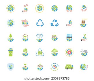 World Environment Day icon set. Nature Renewable Energy Icons. Eco Friendly. Earth Day Ecology Outline Vector Icon Illustration Sign ,Environment , Save Energy, Eco
