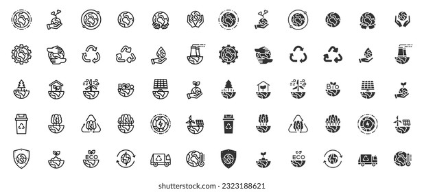 World Environment Day icon set. Nature Renewable Energy Icons. Eco Friendly. Earth Day Ecology Outline Vector Icon Illustration Sign ,Environment , Save Energy, Eco