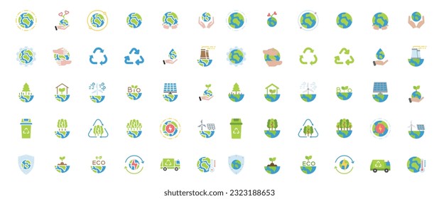 Conjunto de iconos del Día Mundial del Medio Ambiente. Iconos de energía renovable natural. Eco Friendly. Signo de Ilustración del icono de contorno ecológico del Día de la Tierra, Medio ambiente, ahorro de energía, eco