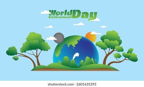 World Environment Day Illustration – Eco-Friendly Earth with Trees and Pollution Contrast