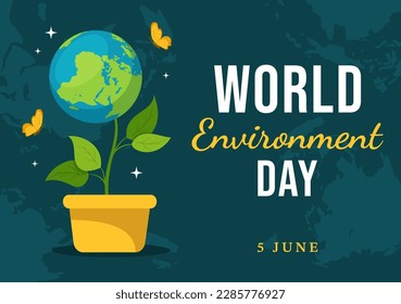 World Environment Day Illustration with Green Tree and Animals in Forest for Save the Planet or Taking Care of the Earth in Hand Drawn Templates