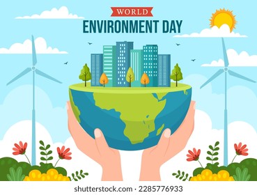 World Environment Day Illustration with Green Tree and Animals in Forest for Save the Planet or Taking Care of the Earth in Hand Drawn Templates