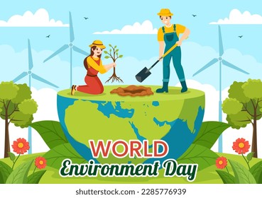 World Environment Day Illustration with Green Tree and Animals in Forest for Save the Planet or Taking Care of the Earth in Hand Drawn Templates