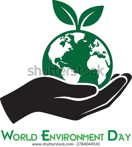 World environment day illustration with a green globe held in a hand and two leaves on top, symbolizing nature conservation and ecological sustainability