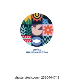 World Environment Day illustration with modern eco geometric nature pattern. Green abstract geometry shape cover background logo