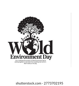 World Environment Day illustration with tree and globe black and white