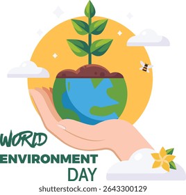 World Environment Day illustration with vibrant colors and graphic elements.
