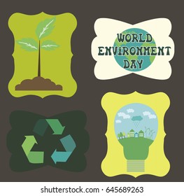 World environment day inspiration set of labels. Save the planet. Go green. Vector illustration