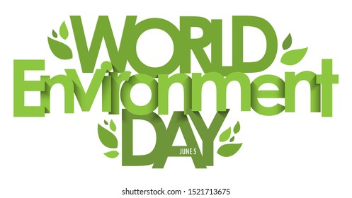 WORLD ENVIRONMENT DAY - June 5 green typography banner with leaves