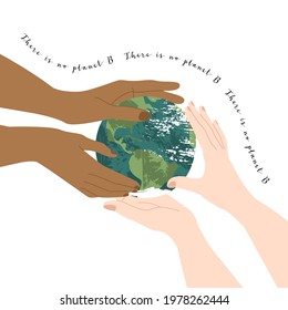 World Environment Day, june 5. Happy Mother Earth Day, Earth Hour. Environment protection. Hands hold planet gently. Vector flat cartoon illustration. Perfect for card, poster, flyer, banner design