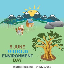 World Environment Day June 5, vector illustration, design, banner, poster for social media, public awareness, fully editable EPS format.
