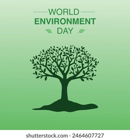 world environment day june 5th modern creative banner,  design concept, social media template with white text and tree icon on a green abstract
