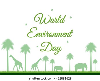 World Environment Day. Landscape with animals. Vector.