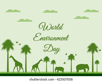 World Environment Day. Landscape with animals. Vector.