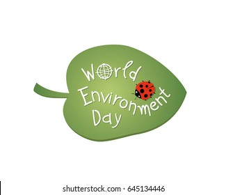 World Environment day. Leaf. Ladybug. Lettering. June 5. Vector illustration.