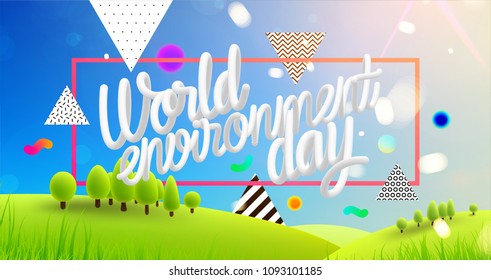 World environment day lettering for 5 june eco posters, placards and flyers. Eps10 vector design.