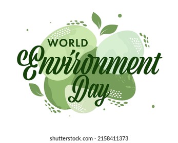 World Environment Day Lettering With Leaves On Abstract Green And White Background.