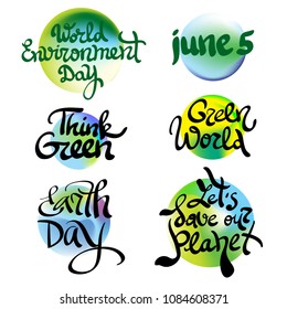 World environment day lettering. Set of calligraphy for ecology and environment protection concept