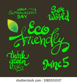 World environment day lettering. Set of calligraphy for ecology and environment protection concept