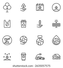 world environment  day line editable icon set. Editable stroke. Vector illustration ,tree, nature, sustainability, world, save water, deforestation