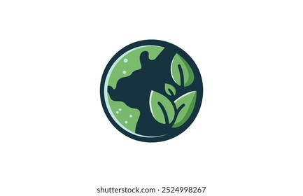 Plantilla de diseño de logotipo del día mundial del medio ambiente, planeta tierra con diseño de logotipo de planta, concepto de planeta de tierra verde, ícono, ecología mundial, naturaleza global proteger, logotipo eco medio ambiente, globo con hoja