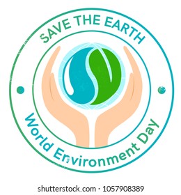 World Environment Day logo with earth and hands.Isolated on white background. Vector illusrtation