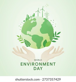 World Environment day logo, poster. Hands holding and green plant earth. Protecting our planet. Abstract vector illustration - Powered by Shutterstock - Get 15% off with code: PIKWIZARD15