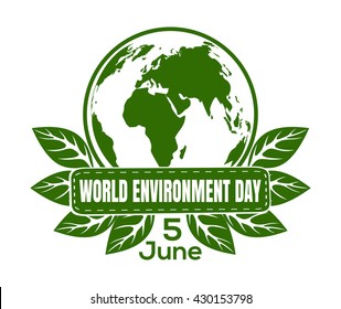 World environment day logo. World environment day text card with globe and leaves. Vector illustration isolated on white background