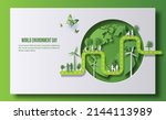 World Environment Day, many people doing activities, save the planet and energy concept, paper illustration, and 3d paper.