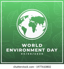 world environment day modern creative banner, sign, design concept, social media template with  white text and world icon on a green abstract background 